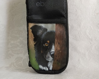 Organize and Store Cord Cable Chargers Pouch Hand Painted with Hazel the Border Collie.