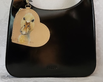 Heart Shaped Leather Pouch Coin Pouch Hand Painted Duck 'Dana'