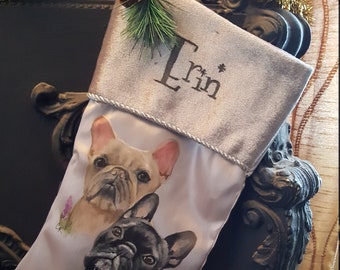 Custom Hand Painted Christmas Stocking with YOUR Pets Portrait - 2 faces