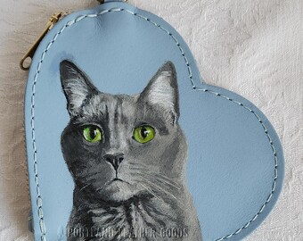 Custom Hand Painted Heart Shaped Leather Pouch Hand Painted with Your Pet(s) Portrait