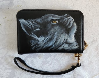 Custom Vegan Faux Leather Small Zip Around Wristlet Wallet with hand painted portrait of YOUR Pet