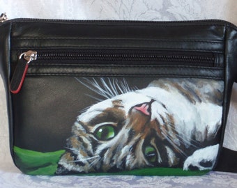 Custom Painted  ili leather Slim Belt Bag with YOUR PET's Portrait
