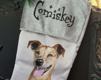 Custom Hand Painted Christmas Holiday Stocking with YOUR Pet's Portrait