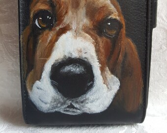 REDUCED Phone Wallet Crossbody Purse Leather Hand Painted 'Anna Belle' the Basset Hound Dog