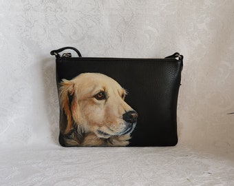 Slim Crossbody Purse Hand Painted Portrait of Walter, a Golden Retriever