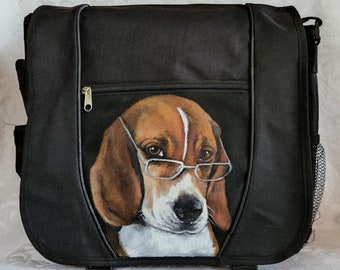 Messenger Bag Canvas Hand Painted Portrait of Henry the Beagle