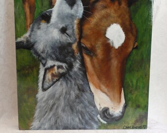 Original Painting of of 'Duke & Daisy' an Australian Shepherd 'Blue Healer' and foal 12"x16"