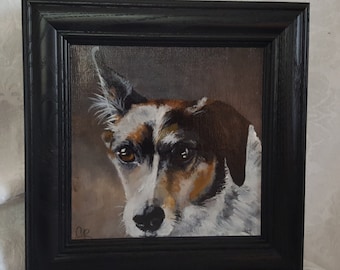 Original Acrylic Painting of 'Bailey' a Collie mix  Framed in a Black Wood frame