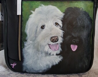 Custom Painted ili Leather City Messenger Bag with YOUR PET's Portrait