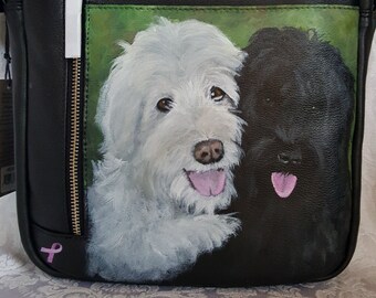 Custom Painted ili Leather City Messenger Bag with YOUR PET's Portrait