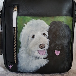 Custom Painted ili Leather City Messenger Bag with YOUR PET's Portrait image 1