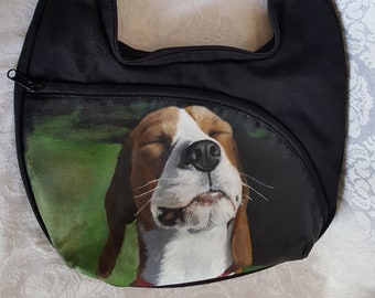 Hand Painted Pet Portrait/ Crossbody Shoulder Bag/ Satchel/  'Sidney' the Beagle hand painted