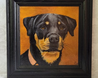 Original Acrylic Painting of 'Myrna', the Rottweiler.  Framed Canvas