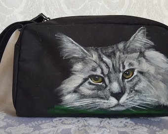 Maine Coon Cat Accessory Pouch  Costmetic Bag Hand Painted Portrait of Judy the cat