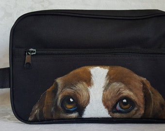 Hand Painted Mens Toiletry Bag- Dopp Kit - Travel Bag with Louie the Beagle