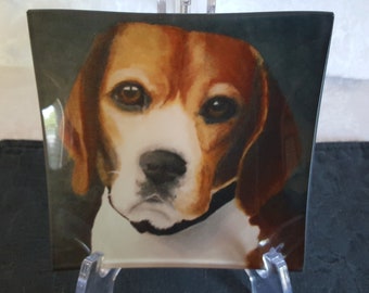 Glass Tray Printed with 'Buddy', the Beagle