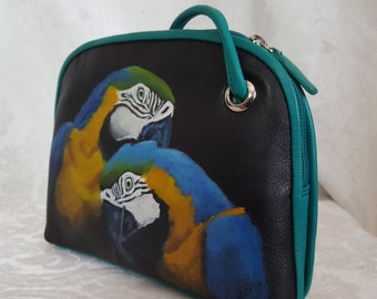 Custom Two Tone Leather Crossbody Purse with YOUR pet's portrait hand painted