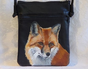 Custom Hand Painted Leather Crossbody Purse with Portrait of YOUR Pet