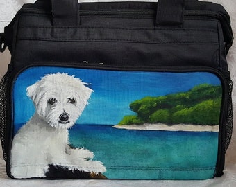 Custom Painted Dog Gear Week Away Bag for Small Dogs hand painted with YOUR pet's portrait