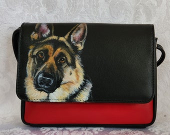 REDUCED Black and Red ili New York Crossbody Bag with Mesh Touch Screen Hand Painted Roxanne German Shepherd