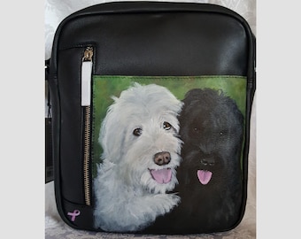 Custom Painted ili Leather City Messenger Bag with YOUR PET's Portrait