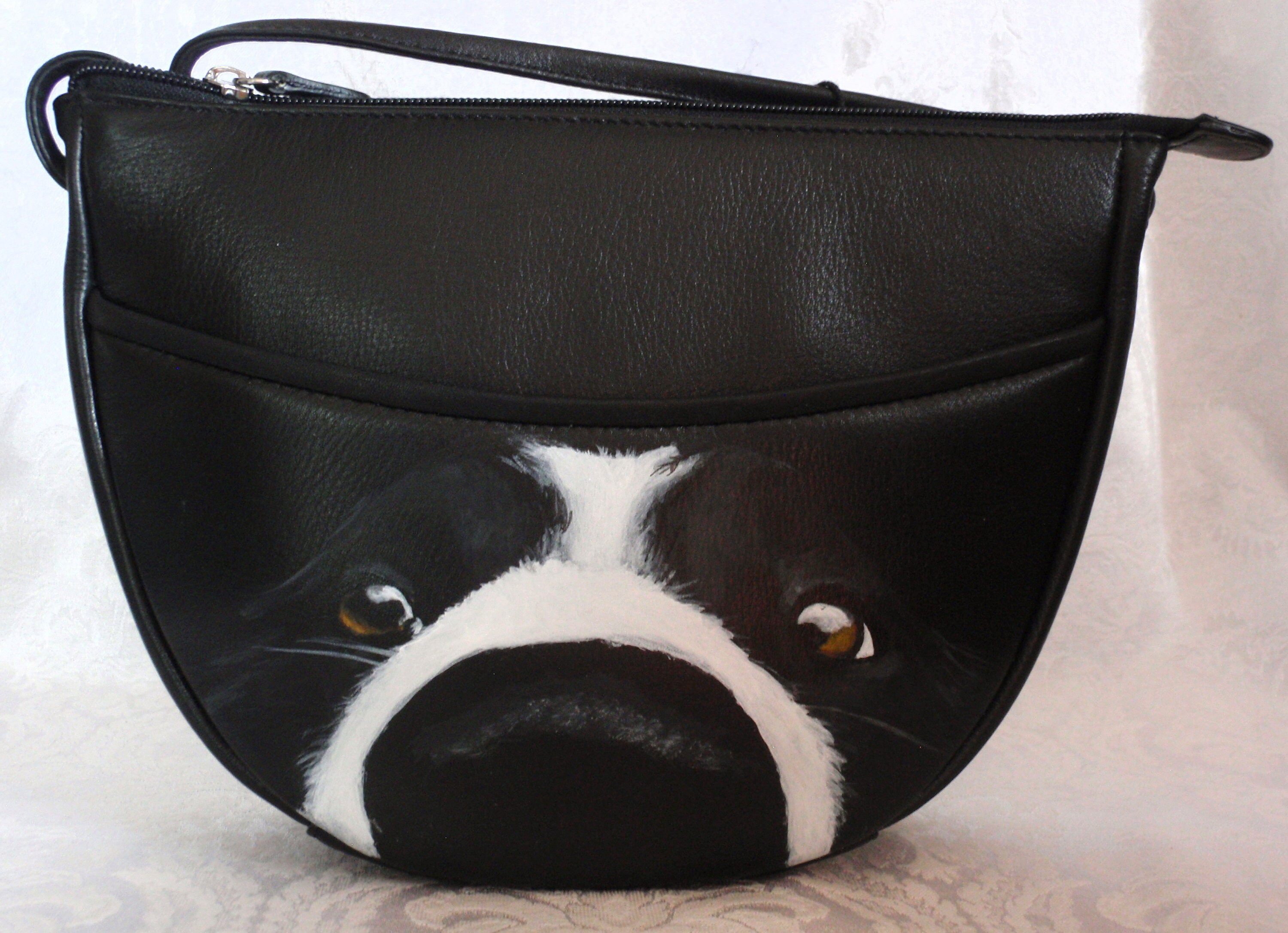 Custom Painted Leather Half Moon Crossbody Purse with YOUR Pet's Portrait