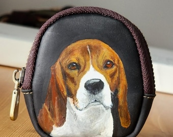 Bag Charm Leather Pouch Coin Pouch Hand Painted Bonnie the Beagle