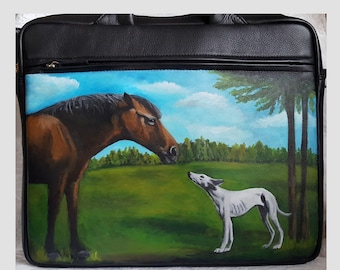 Custom Painted Leather Briefcase with YOUR Pet's Portrait
