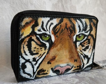 Custom Painted Credit Card Holder / Double Zip Credit Card Holder / Leather holder With Hand Painted Portrait of YOUR Pet