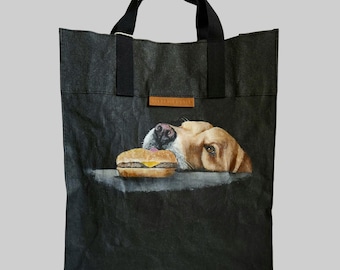 Tote Bag Vegan Recycled Paper Pulp Market Tote Out of the Woods Bag Student Bag Hand Painted Dog Portrait of Molly