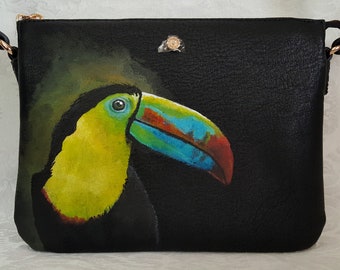 Hand Painted Crossbody Purse /Painted Molly the Tucan on a Lauren Conrad Crossbody Purse / Cross body purse/ Faux Leather