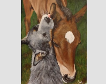 Original Painting of of 'Duke & Daisy' an Australian Shepherd 'Blue Healer' and foal 12"x16"