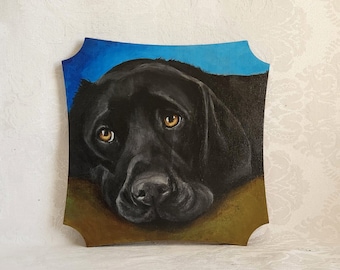 Original Acrylic Painting of 'Myra', Black Labrador on a Wood Panel