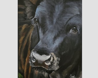 Original Acrylic Painting of 'Marjorie' an Irish Cow 16"x 20" cotton canvas with 1.5" cradle