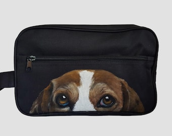 Hand Painted Mens Toiletry Bag- Dopp Kit - Travel Bag with Louie the Beagle