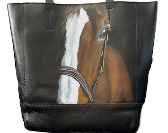 REDUCED Hand Painted Leather Tote Bag with a portrait of 'Dermot'