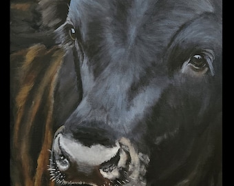 Original Acrylic Painting of 'Marjorie' an Irish Cow 16"x 20" cotton canvas with 1.5" cradle