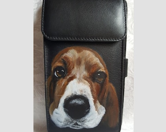 Phone Wallet Crossbody Purse Leather Hand Painted 'Anna Belle' the Basset Hound Dog