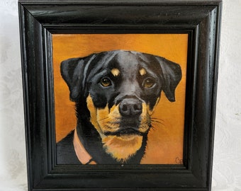 Original Acrylic Painting of 'Myrna', the Rottweiler.  Framed Canvas