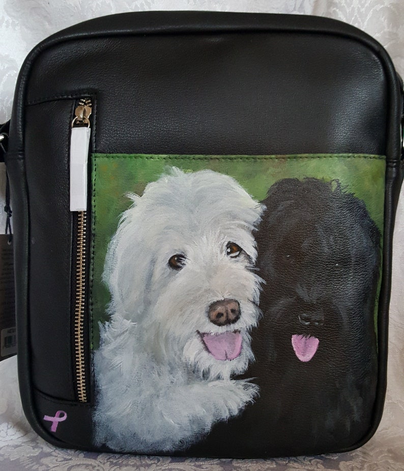 Custom Painted ili Leather City Messenger Bag with YOUR PET's Portrait image 1