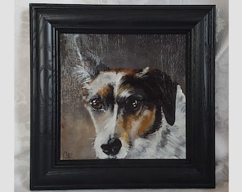Original Acrylic Painting of 'Bailey' a Collie mix  Framed in a Black Wood frame