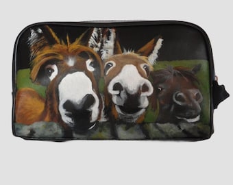 Custom Painted Men's Dopp Kit Vegan Leather Hand Painted with YOUR Pet's Portrait