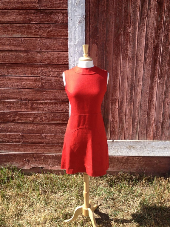 Sophisticated 1960's Red Linen Dress