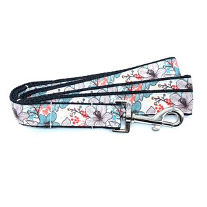 Hip Hibiscus Grey Red Teal Dog Leash with hook for walking and training
