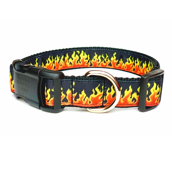 Furious Fire Dog Collar, fire pattern dog collar, flame dog leash, flame collar leash set