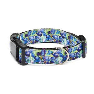 In-Style Iris Van Gogh Iris Flower Dog Collar with Dog ID tag holder, Dog Collar and Leash set, medium or large dog collar, FREE SHIPPING