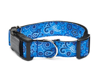 Breezy Blue Bandana Dog Collar, Optional Leash