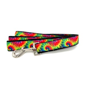 Traditional Tie Dye Rainbow Dog Leash with hook for walking and training