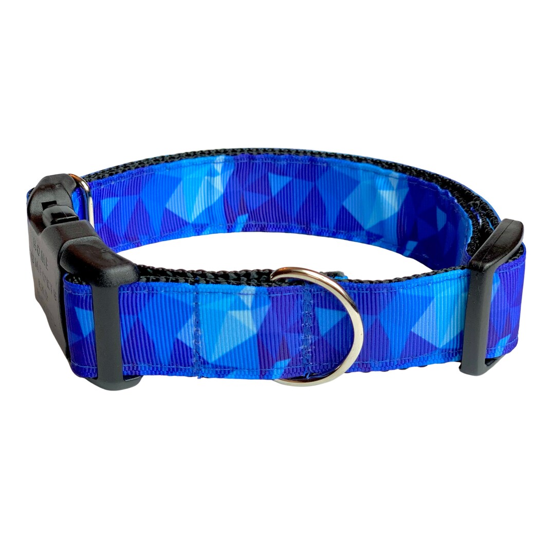 Blue Abstract Dog Collar With Tag Holder, Dog Collar and Leash