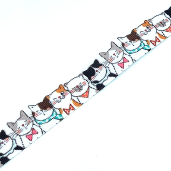 3 Yards of 7/8" Grosgrain Ribbon - Cute Cats Print Ribbon by the yard